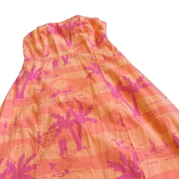 Lilly Pulitzer Strapless Palm Tree Sunset Beach Dress 100% Cotton Size 2 Women's - Picture 5 of 10